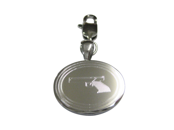 Silver Toned Etched Oval Simple Modern Handgun Pendant Zipper Pull Charm