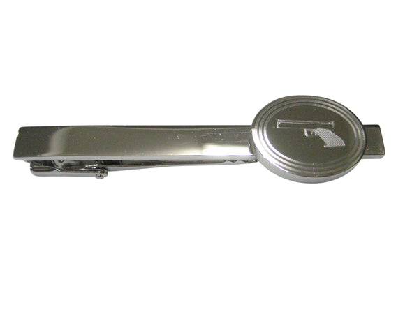 Silver Toned Etched Oval Simple Modern Handgun Tie Clip