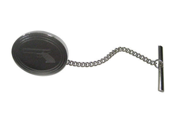 Silver Toned Etched Oval Simple Modern Handgun Tie Tack