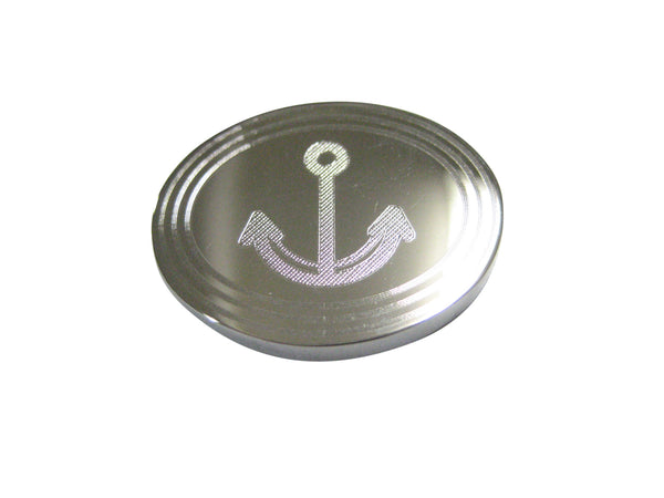 Silver Toned Etched Oval Simple Nautical Anchor Magnet