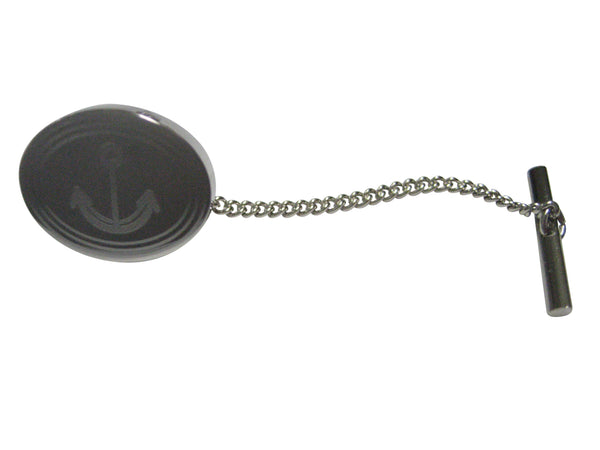 Silver Toned Etched Oval Simple Nautical Anchor Tie Tack