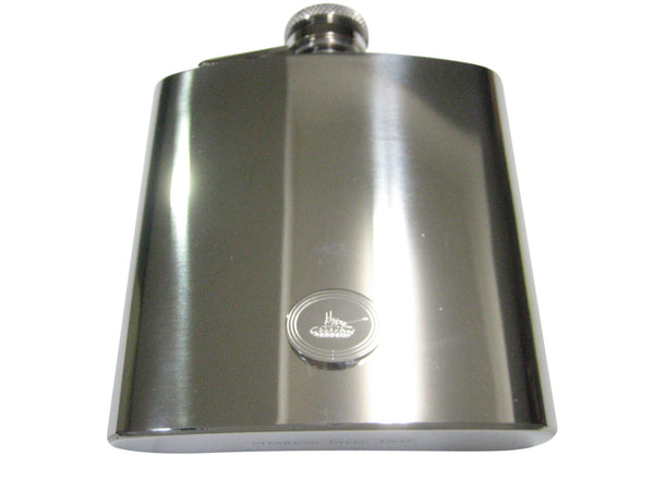Silver Toned Etched Oval Simple Tank 6oz Flask