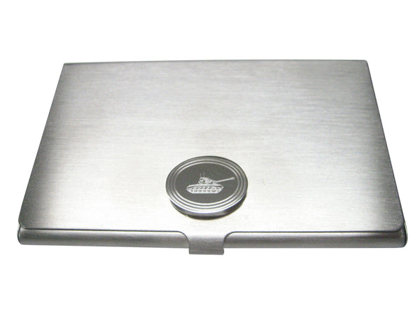 Silver Toned Etched Oval Simple Tank Business Card Holder