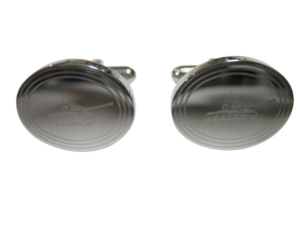 Silver Toned Etched Oval Simple Tank Cufflinks