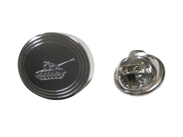Silver Toned Etched Oval Simple Tank Lapel Pin