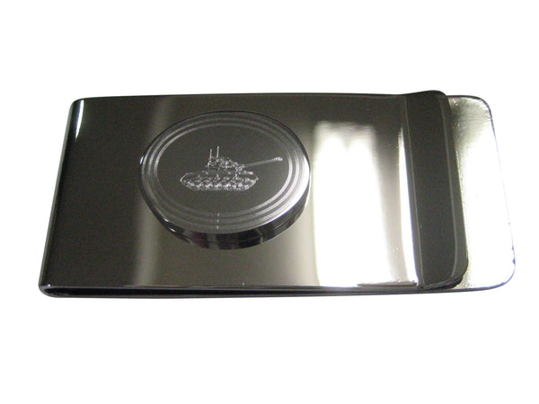 Silver Toned Etched Oval Simple Tank Money Clip