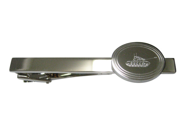 Silver Toned Etched Oval Simple Tank Tie Clip