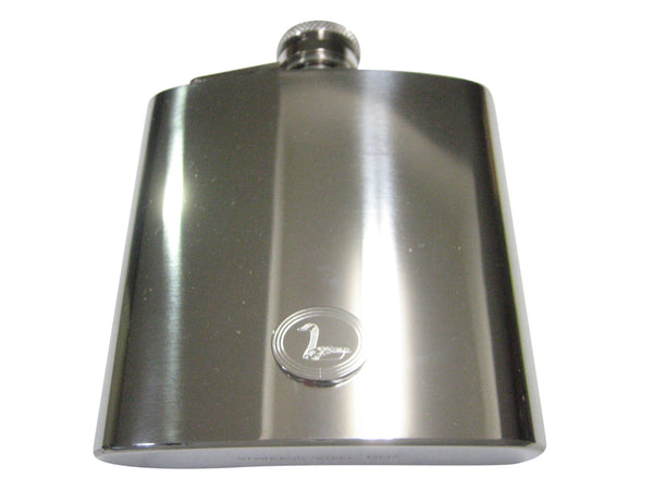Silver Toned Etched Oval Sitting Goose Bird 6oz Flask