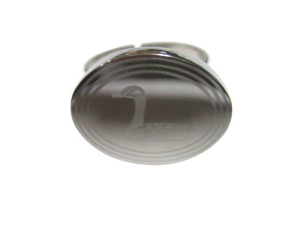 Silver Toned Etched Oval Sitting Goose Bird Adjustable Size Fashion Ring