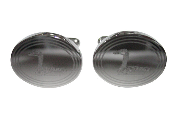 Silver Toned Etched Oval Sitting Goose Bird Cufflinks
