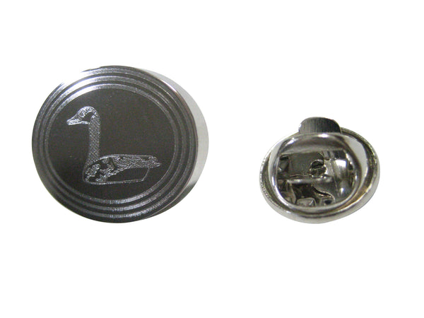 Silver Toned Etched Oval Sitting Goose Bird Lapel Pin
