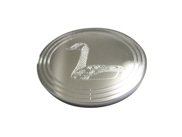 Silver Toned Etched Oval Sitting Goose Bird Magnet