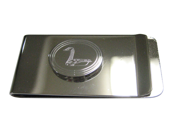 Silver Toned Etched Oval Sitting Goose Bird Money Clip