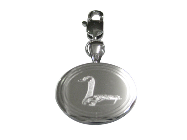 Silver Toned Etched Oval Sitting Goose Bird Pendant Zipper Pull Charm