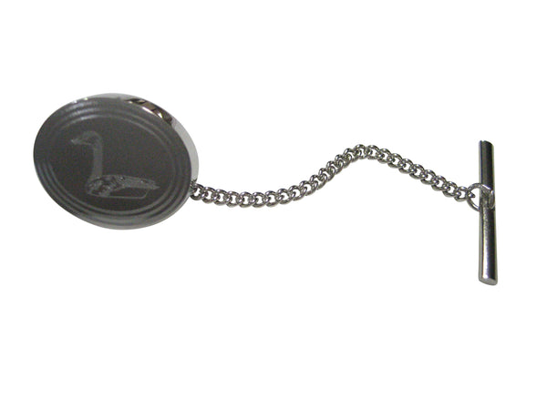 Silver Toned Etched Oval Sitting Goose Bird Tie Tack