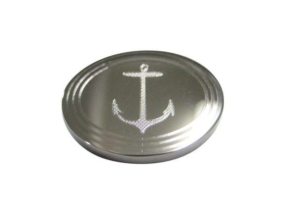 Silver Toned Etched Oval Skinny Nautical Anchor Magnet