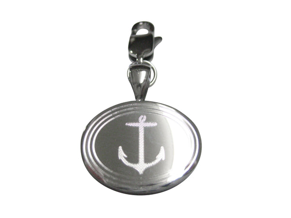 Silver Toned Etched Oval Skinny Nautical Anchor Pendant Zipper Pull Charm