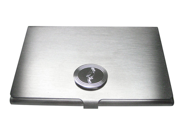 Silver Toned Etched Oval Small Tropical Bird Business Card Holder