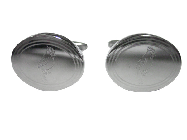 Silver Toned Etched Oval Small Tropical Bird Cufflinks