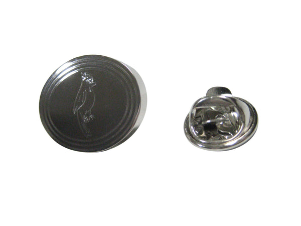 Silver Toned Etched Oval Small Tropical Bird Lapel Pin