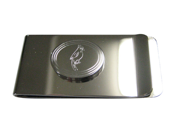 Silver Toned Etched Oval Small Tropical Bird Money Clip