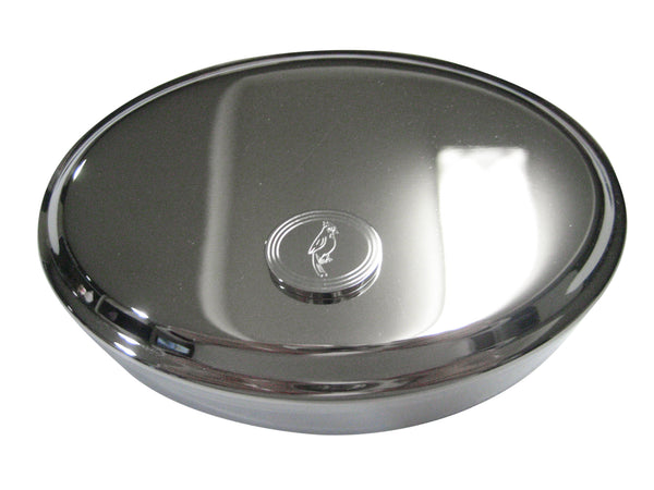 Silver Toned Etched Oval Small Tropical Bird Oval Trinket Jewelry Box