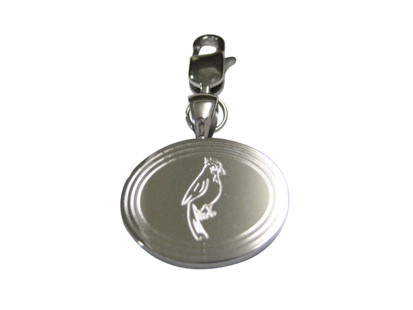 Silver Toned Etched Oval Small Tropical Bird Pendant Zipper Pull Charm
