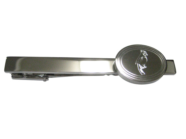 Silver Toned Etched Oval Small Tropical Bird Tie Clip