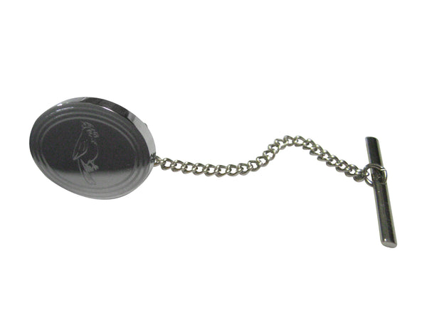 Silver Toned Etched Oval Small Tropical Bird Tie Tack
