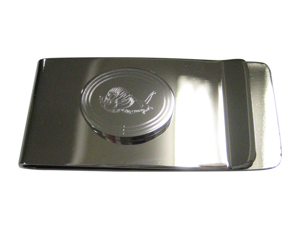 Silver Toned Etched Oval Snail Money Clip
