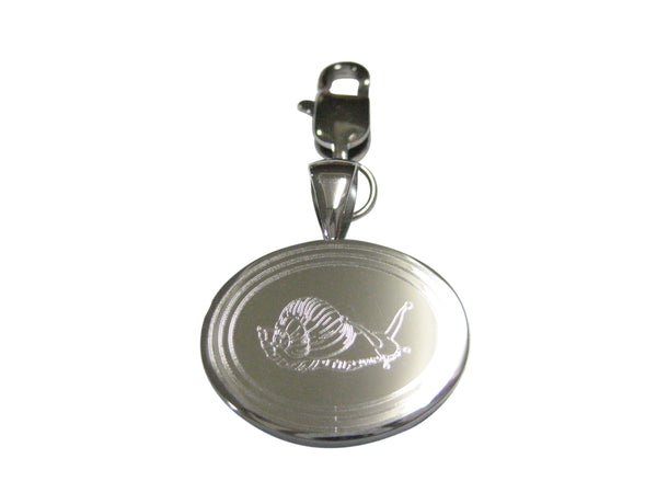 Silver Toned Etched Oval Snail Pendant Zipper Pull Charm