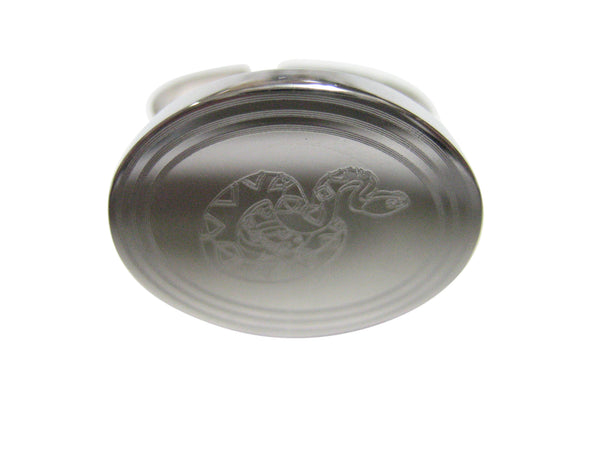 Silver Toned Etched Oval Snake Adjustable Size Fashion Ring