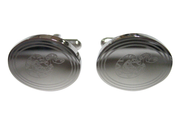 Silver Toned Etched Oval Snake Cufflinks