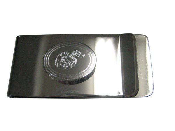 Silver Toned Etched Oval Snake Money Clip