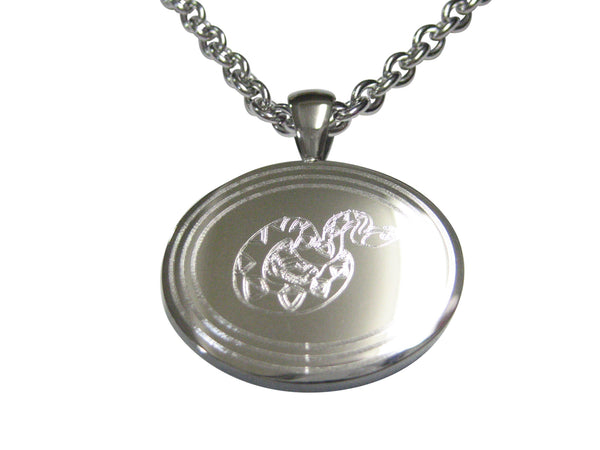 Silver Toned Etched Oval Snake Pendant Necklace
