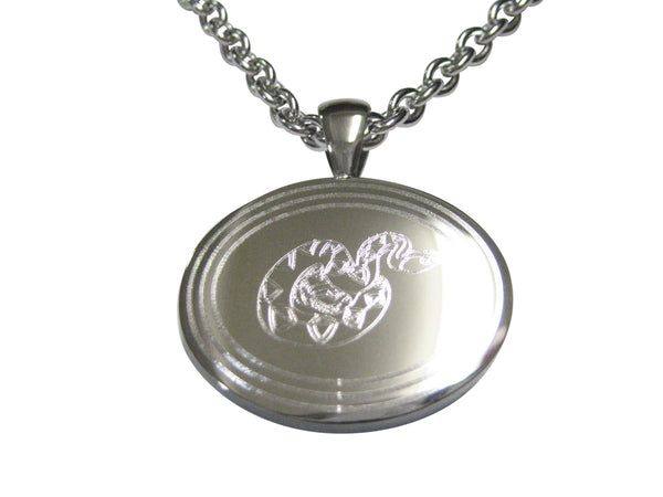 Silver Toned Etched Oval Snake Pendant Necklace