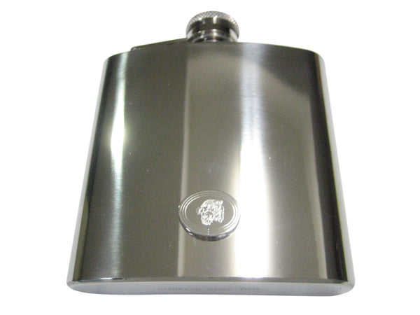 Silver Toned Etched Oval Snarling Tiger 6oz Flask