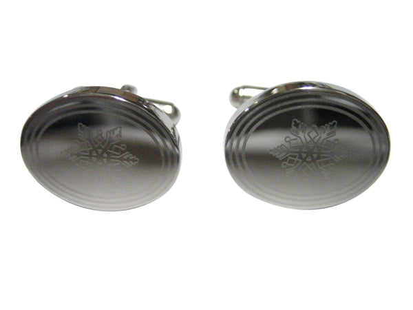 Silver Toned Etched Oval Snowflake Cufflinks