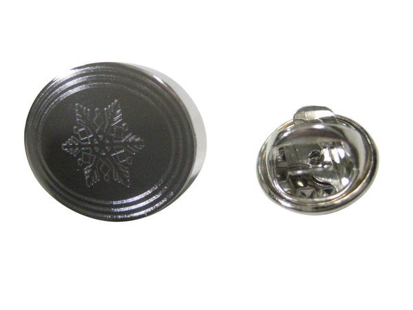 Silver Toned Etched Oval Snowflake Lapel Pin