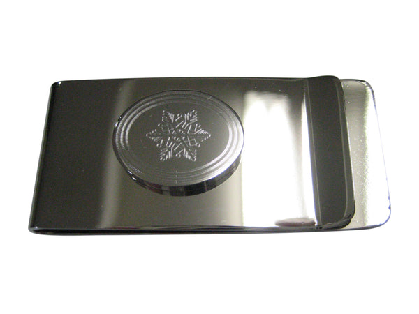 Silver Toned Etched Oval Snowflake Money Clip