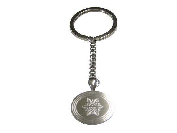 Silver Toned Etched Oval Snowflake Pendant Keychain