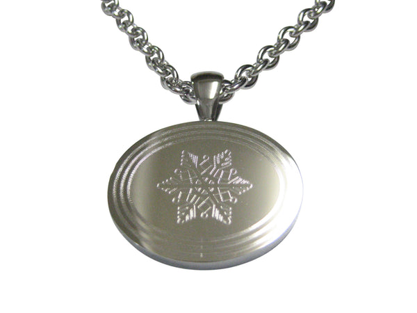 Silver Toned Etched Oval Snowflake Pendant Necklace