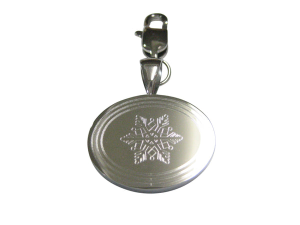 Silver Toned Etched Oval Snowflake Pendant Zipper Pull Charm