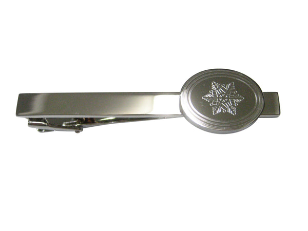 Silver Toned Etched Oval Snowflake Tie Clip
