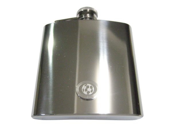 Silver Toned Etched Oval Soccer Ball 6oz Flask