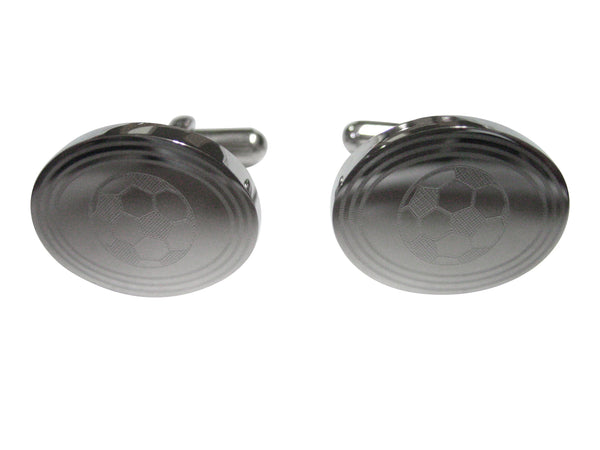 Silver Toned Etched Oval Soccer Ball Cufflinks