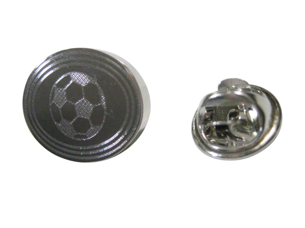 Silver Toned Etched Oval Soccer Ball Lapel Pin