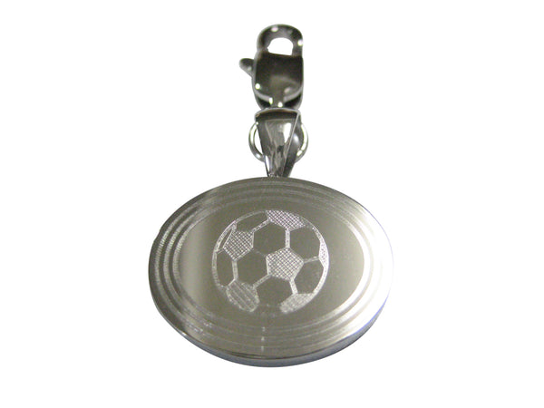 Silver Toned Etched Oval Soccer Ball Pendant Zipper Pull Charm