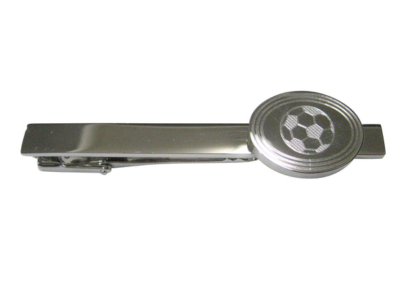 Silver Toned Etched Oval Soccer Ball Tie Clip