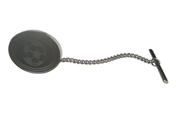 Silver Toned Etched Oval Soccer Ball Tie Tack